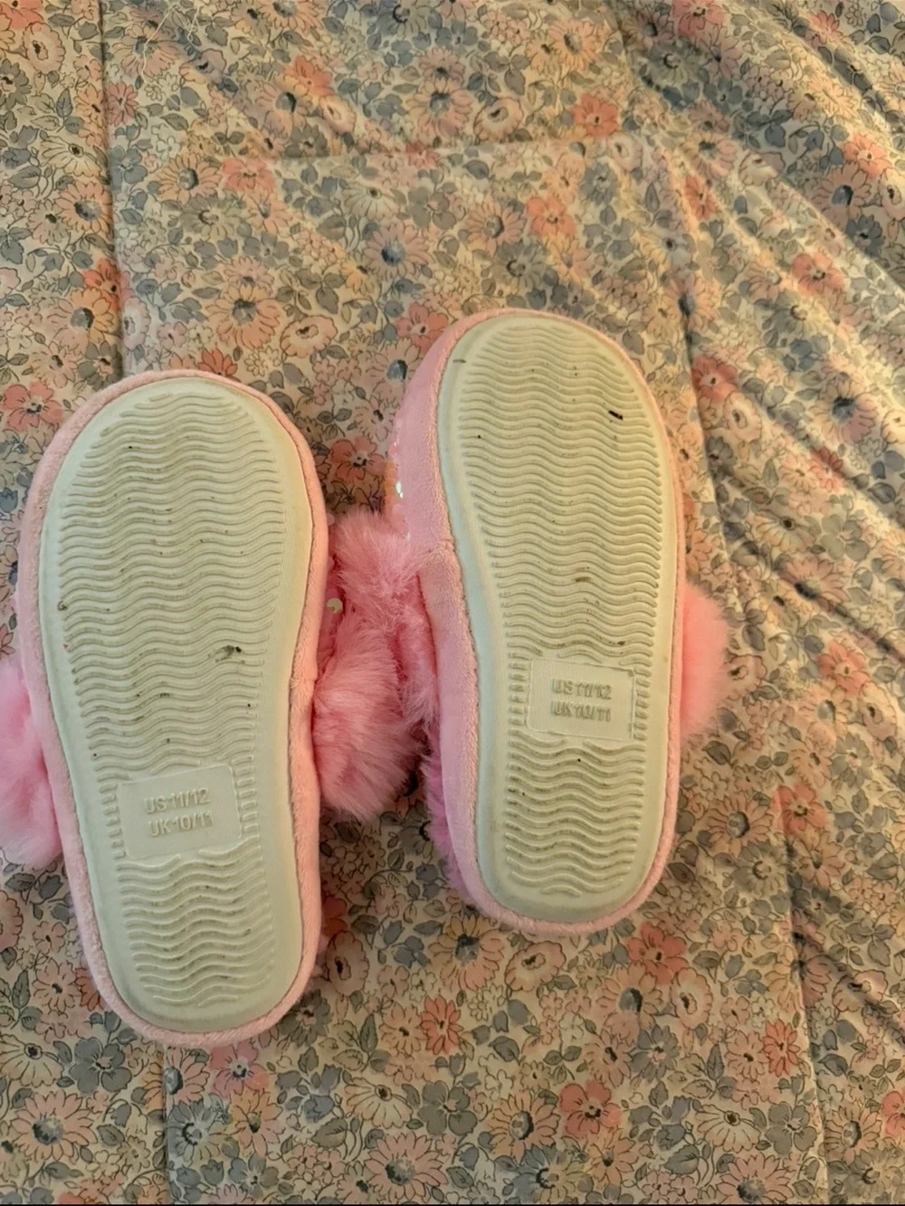 Pink Sequin Faux-Fur Kids Slippers size 11/12